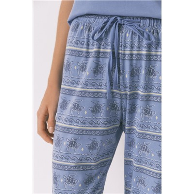 Pijama largo manga corta Snoopy algodón azul