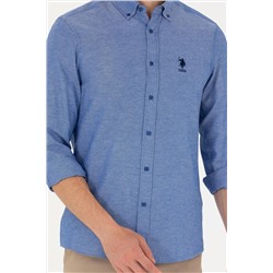 Erkek Saks Uzun Kollu Basic Gömlek