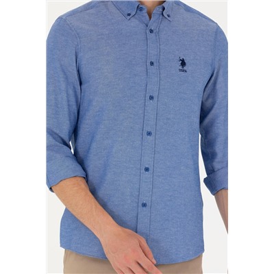 Erkek Saks Uzun Kollu Basic Gömlek