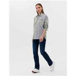 Yeşil Çizgili Oversize Uzun Kollu Gömlek