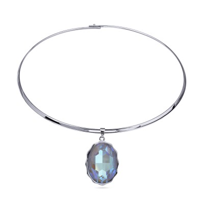 Колье Сияние (кристаллы SW серо-синие; покрытие родий) 42см, Есть комплект