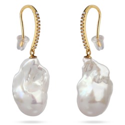 Серьги Барокко (жемчуг белый 27мм, фианит; покрытие золото), Есть комплект