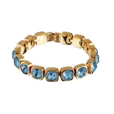 Браслет Теннис (кристаллы SW аквамарин 8мм; покрытие золото) 17-19см, Есть комплект