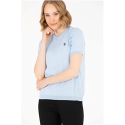 Kadın Açık Mavi Bisiklet Yaka Kazak