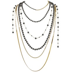 Колье Ниагара (Майорка темно-серая 4-8мм; покрытие золото) 45-48см, Есть комплект