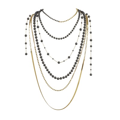 Колье Ниагара (Майорка темно-серая 4-8мм; покрытие золото) 45-48см, Есть комплект