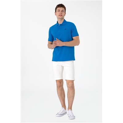 Erkek Regular Fit Polo Yaka Kobalt Mavi Basic Tişört