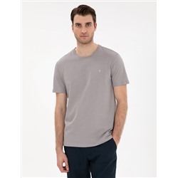 Gri %100 Pamuk Slim Fit Bisiklet Yaka Basic Tişört
