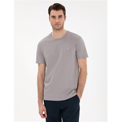 Gri %100 Pamuk Slim Fit Bisiklet Yaka Basic Tişört
