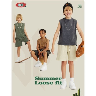 Детская свободная майка/ топ без рукавов для мальчиков с эффектом потёртостей Материал: 100% хлопок