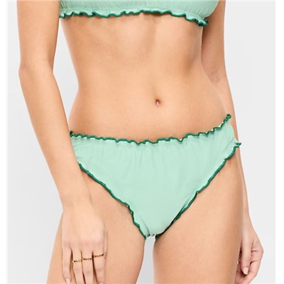 Mid-Rise Ruffle Trim Swim Bottoms