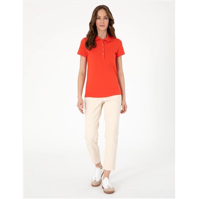 Kırmızı Regular Fit Pamuklu Polo Yaka Basic Tişört