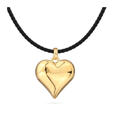 Колье-чокер Сердцебиение (2.5см, кожа черная; покрытие золото) 38-45см, Есть комплект