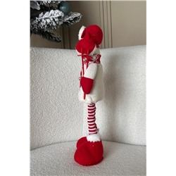 Игрушка новогодняя с выдвижными ногами Снеговик с лыжными палками красный