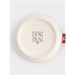 Кружка, 470 мл, с ложкой, керамика D/сталь, красная, Елка/Лошадка-качалка, Bright horse