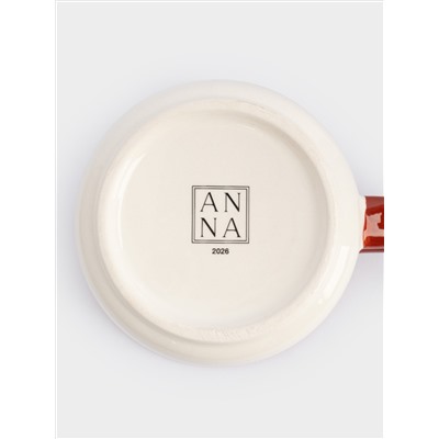 Кружка, 470 мл, с ложкой, керамика D/сталь, красная, Елка/Лошадка-качалка, Bright horse