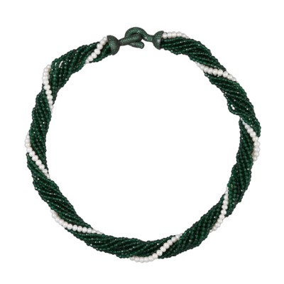 Колье (жемчуг, шпинель, фианит зеленый; покрытие черный родий) 50см, Есть комплект