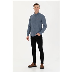 Erkek İndigo Uzun Kollu Basic Gömlek