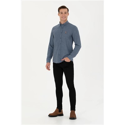 Erkek İndigo Uzun Kollu Basic Gömlek