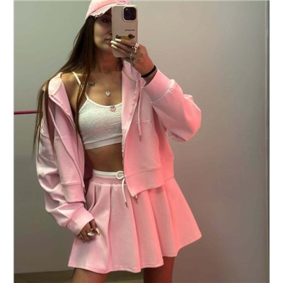 Мягкий и модный повседневный трикотажный костюм (кофта+юбка)