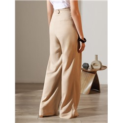Свободные брюки палаццо на эластичном поясе изо льна с вискозой