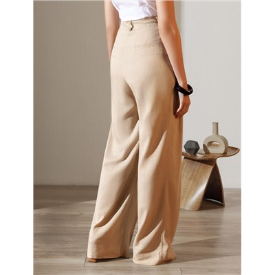 Свободные брюки палаццо на эластичном поясе изо льна с вискозой