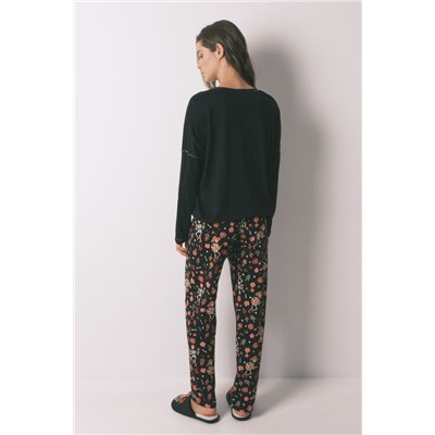 Pijama largo 100% algodón "Día de muertos" negro