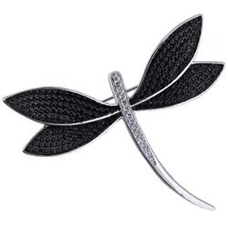 Брошь Стрекоза (фианит черный; покрытие родий), Есть комплект