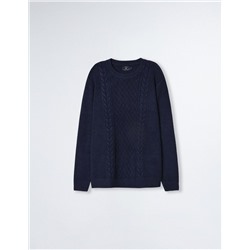 Braided Knitted Jumper, Men, Dark Blue