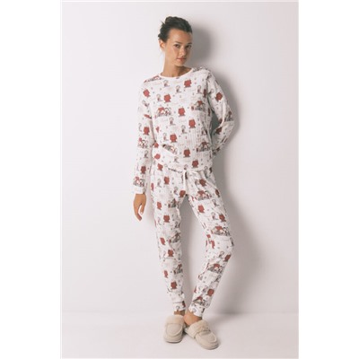 Pijama largo canalé suave blanco Snoopy