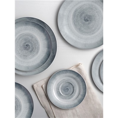 Сервиз обеденный, 4 перс, 12 пр, керамика, серо-голубой, Спираль, Vulcano