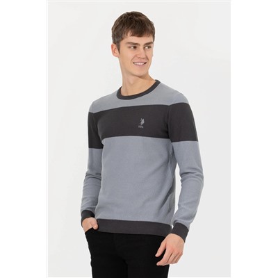 Erkek Gri Melanj Bisiklet Yaka Triko Kazak