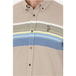 Erkek Açık Haki Uzun Kollu Gömlek