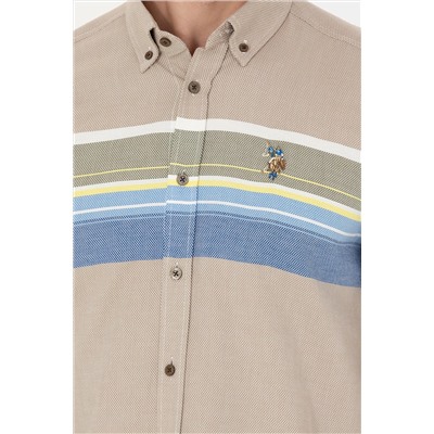 Erkek Açık Haki Uzun Kollu Gömlek