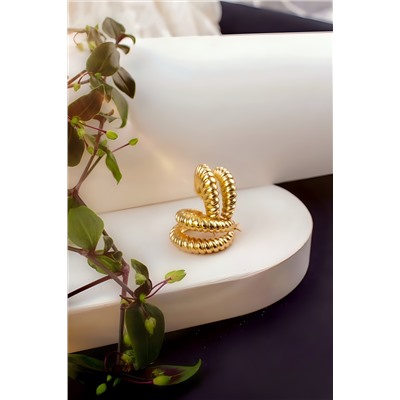 Серьги двойные кольца Рифленые + Подарок