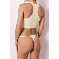 Tanga tira microfibra y encaje amarilla