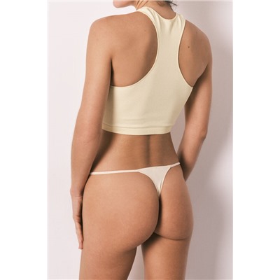 Tanga tira microfibra y encaje amarilla