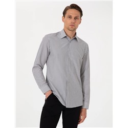 Siyah Slim Fit Çizgili Uzun Kollu Gömlek