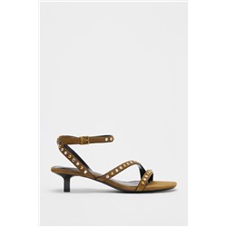 SPLIT SUEDE STUDDED KITTEN HEEL SANDALS