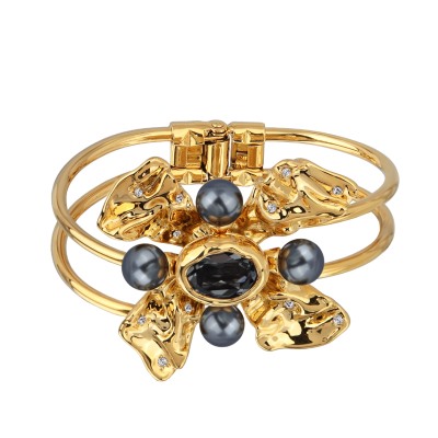 Браслет Грациоза (кристаллы SW темно-серые, Майорка; покрытие золото), Есть комплект