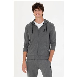 Erkek Antrasit Melanj Kapüşonlu Örme Hırka