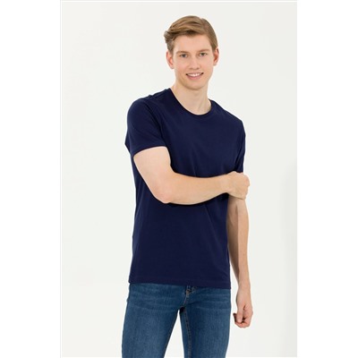 Erkek Lacivert Basic Bisiklet Yaka Tişört