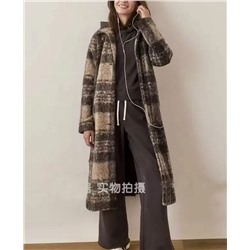 Женское однобортное приталенное пальто из искусственной шерсти в клетку