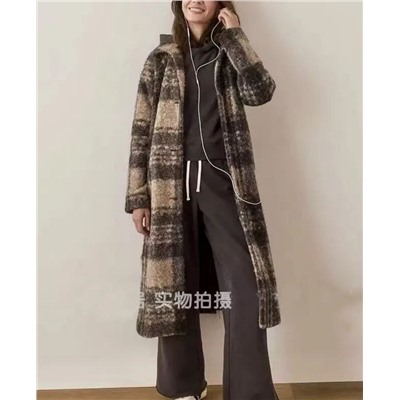 Женское однобортное приталенное пальто из искусственной шерсти в клетку