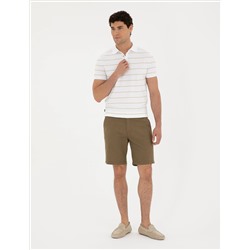 Haki Slim Fit Keten Karışımlı Dokuma Şort