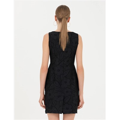 Siyah Slim Fit Dokuma Elbise