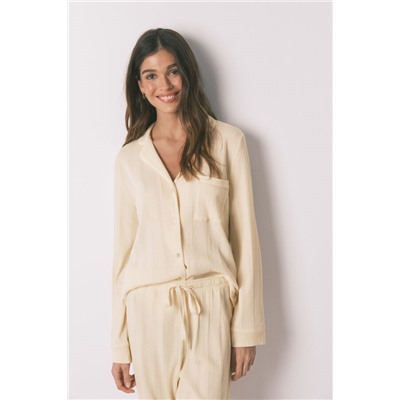 Pijama camisero largo algodón canalé amarillo