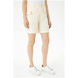Kadın Krem Dokuma Şort