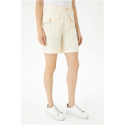 Kadın Krem Dokuma Şort