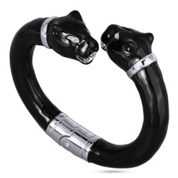 Браслет Пантера (эмаль черная, кристаллы SW белые; покрытие родий), Есть комплект